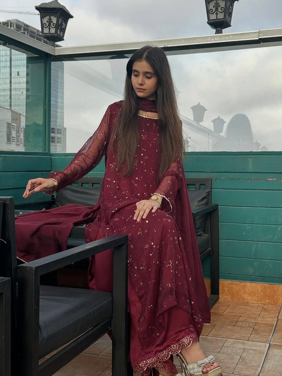 Maroon Sitara 3 PC suit