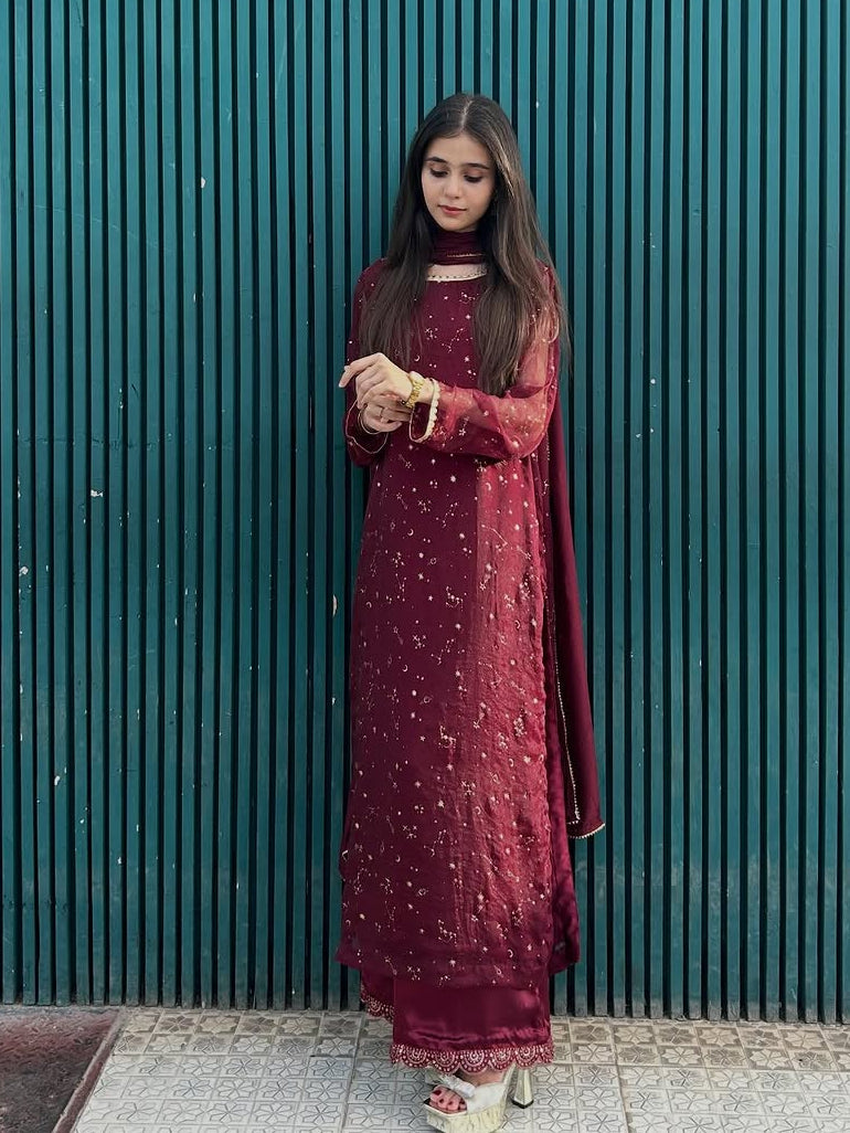 Maroon Sitara 3 PC suit