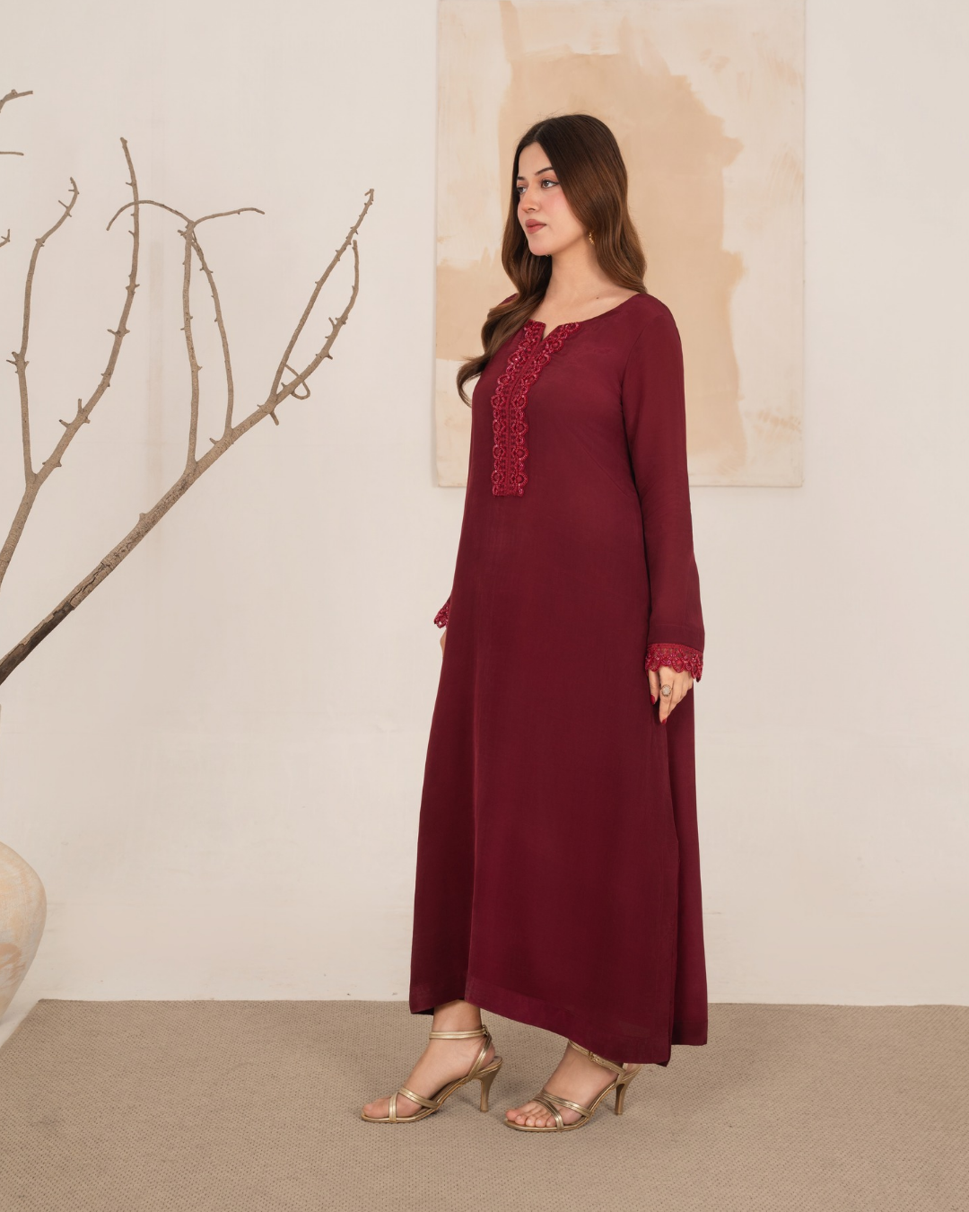 Maroon Embellished Kafta