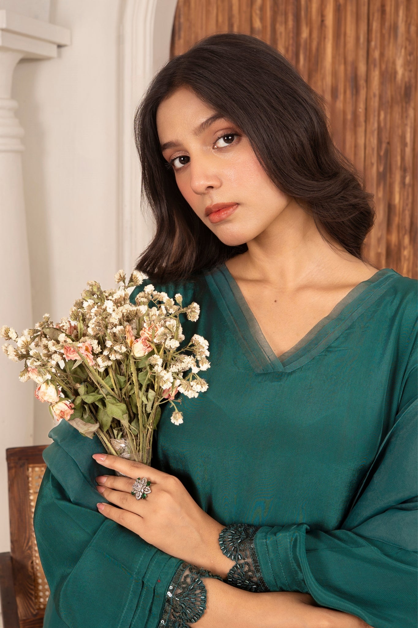 Emerald Sequin Farshi Set