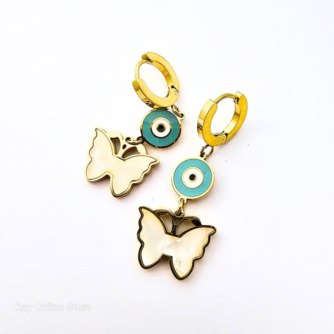 Butterfly Eye Earrings Gold-Plated Earrings - Stainless Steel, Waterproof