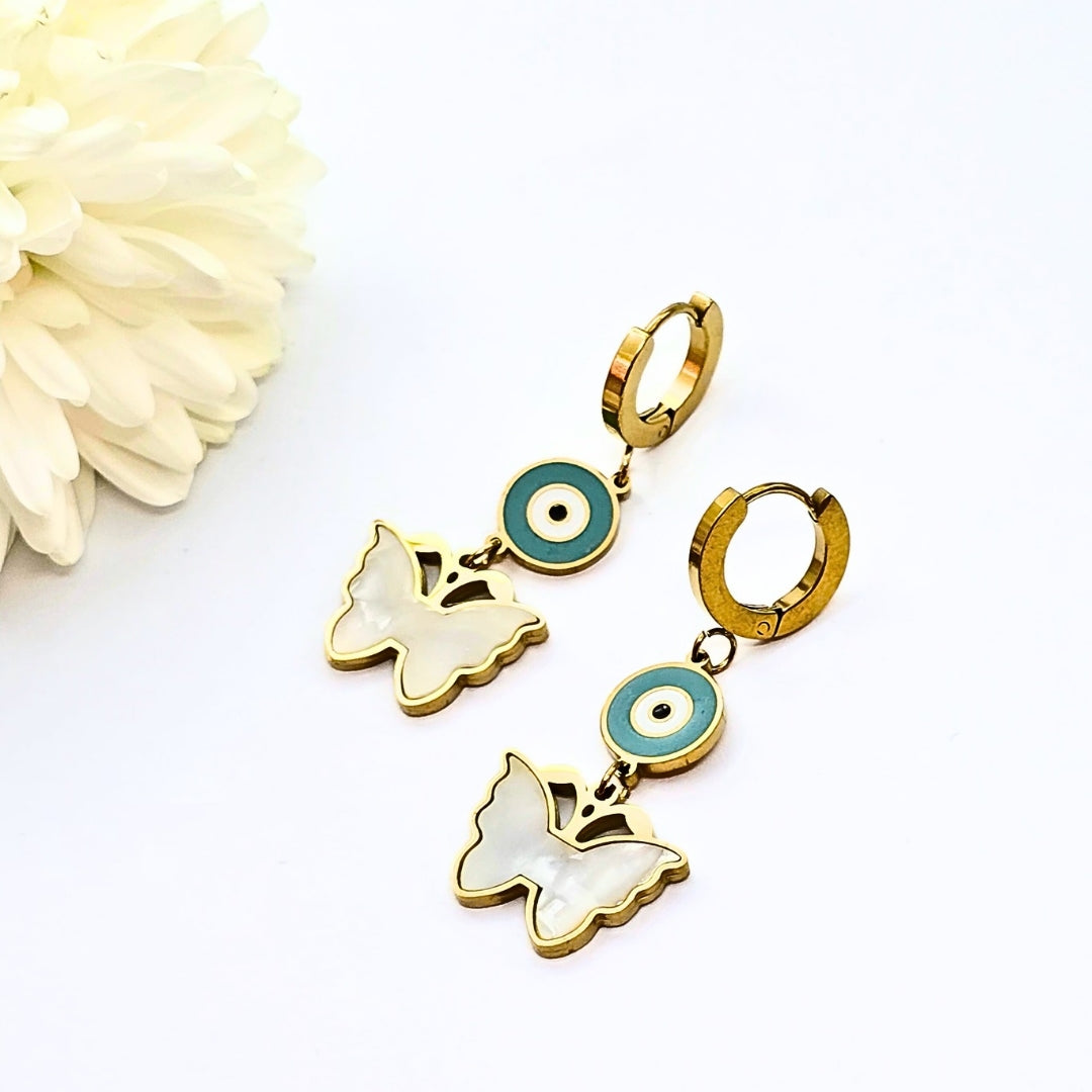 Butterfly Eye Earrings Gold-Plated Earrings - Stainless Steel, Waterproof