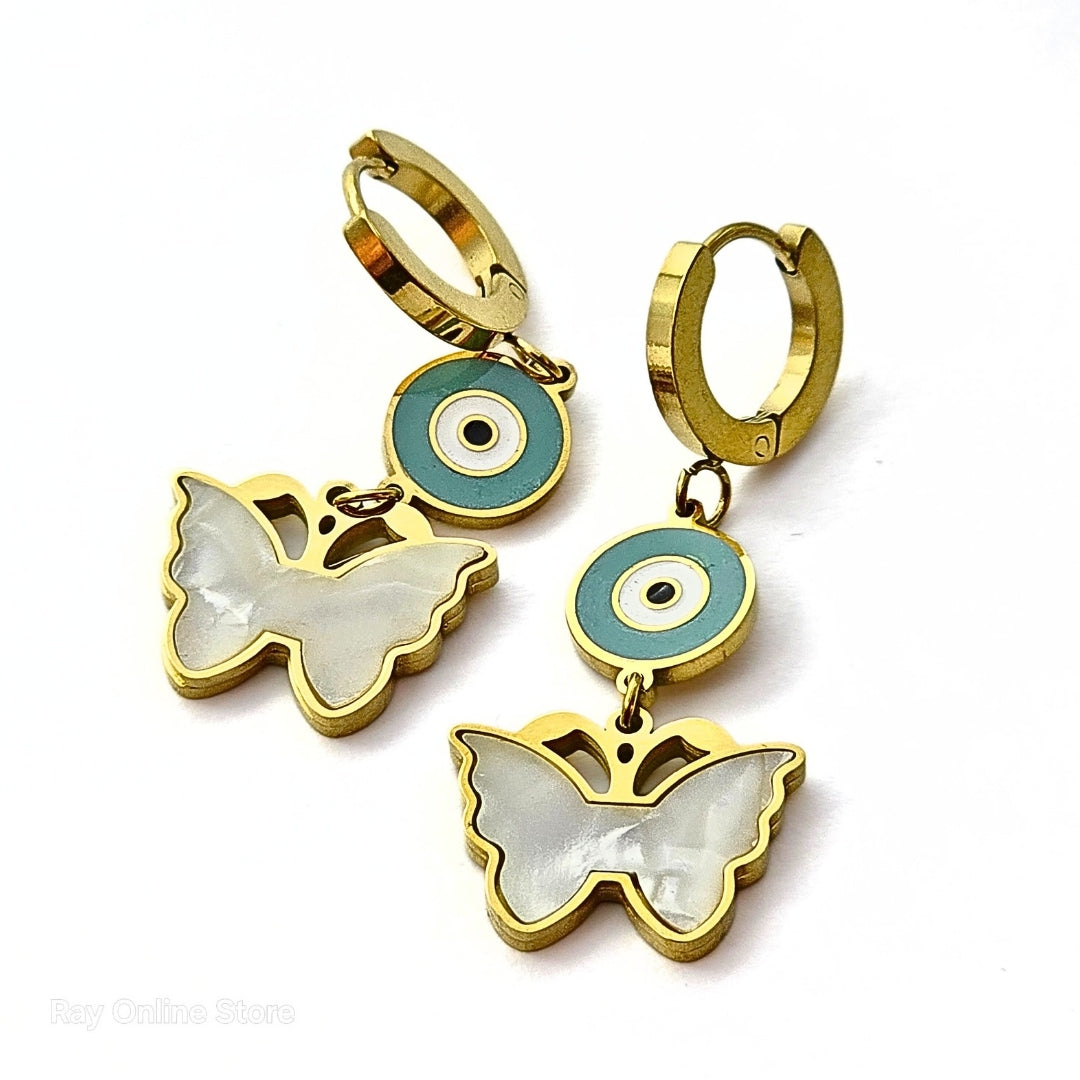 Butterfly Eye Earrings Gold-Plated Earrings - Stainless Steel, Waterproof