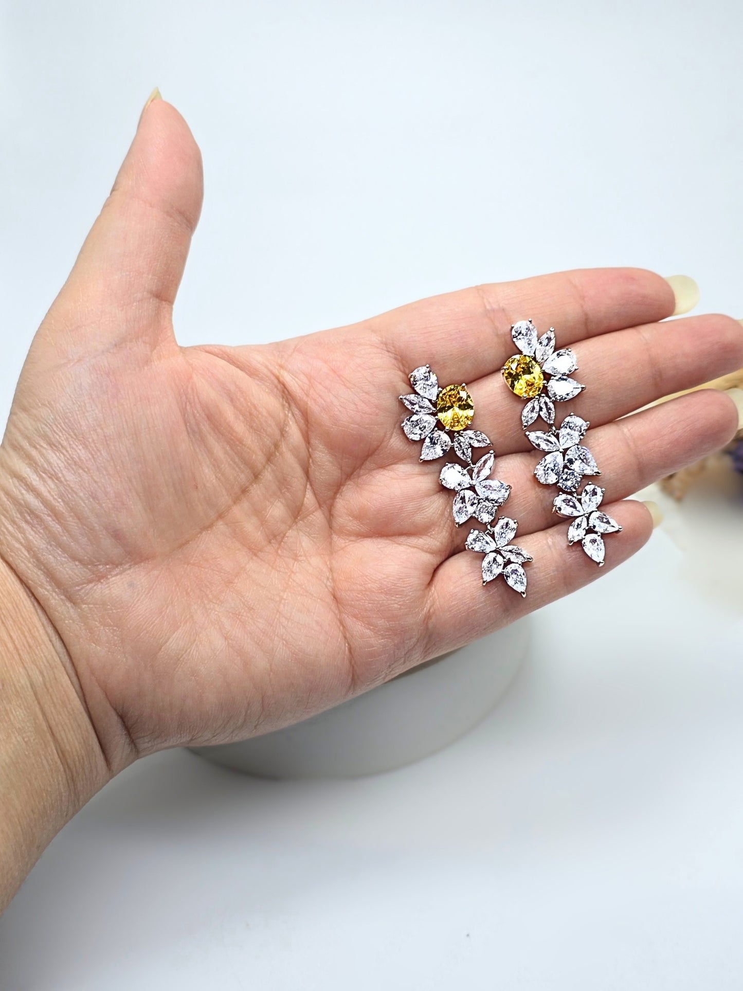 Citrine Floral Zircon Earrings