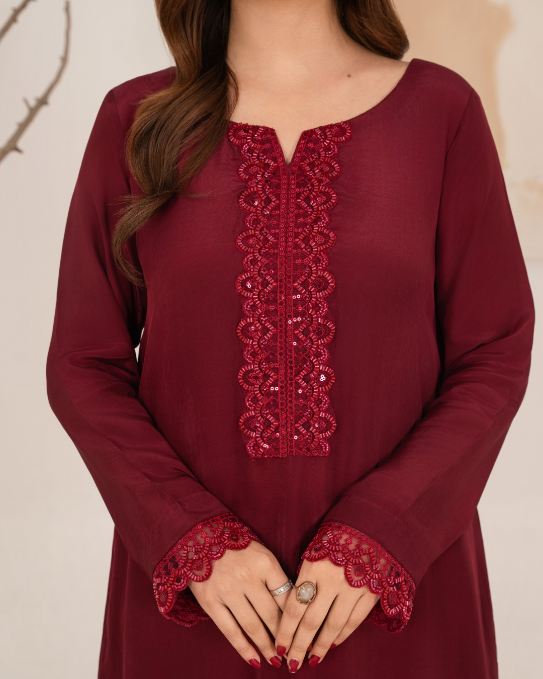 Maroon Embellished Kafta