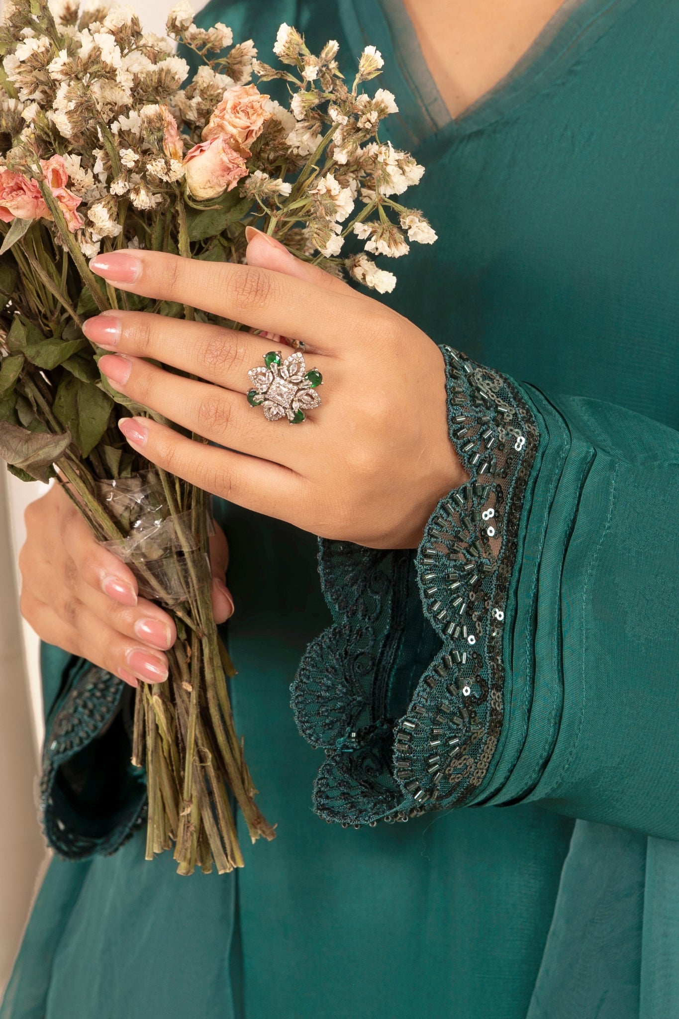 Emerald Sequin Farshi Set