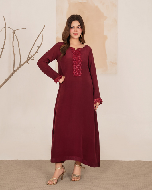 Maroon Embellished Kafta