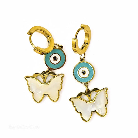 Butterfly Eye Earrings Gold-Plated Earrings - Stainless Steel, Waterproof