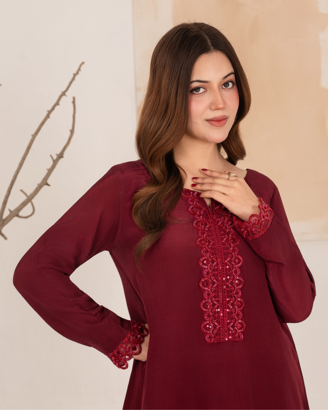 Maroon Embellished Kafta