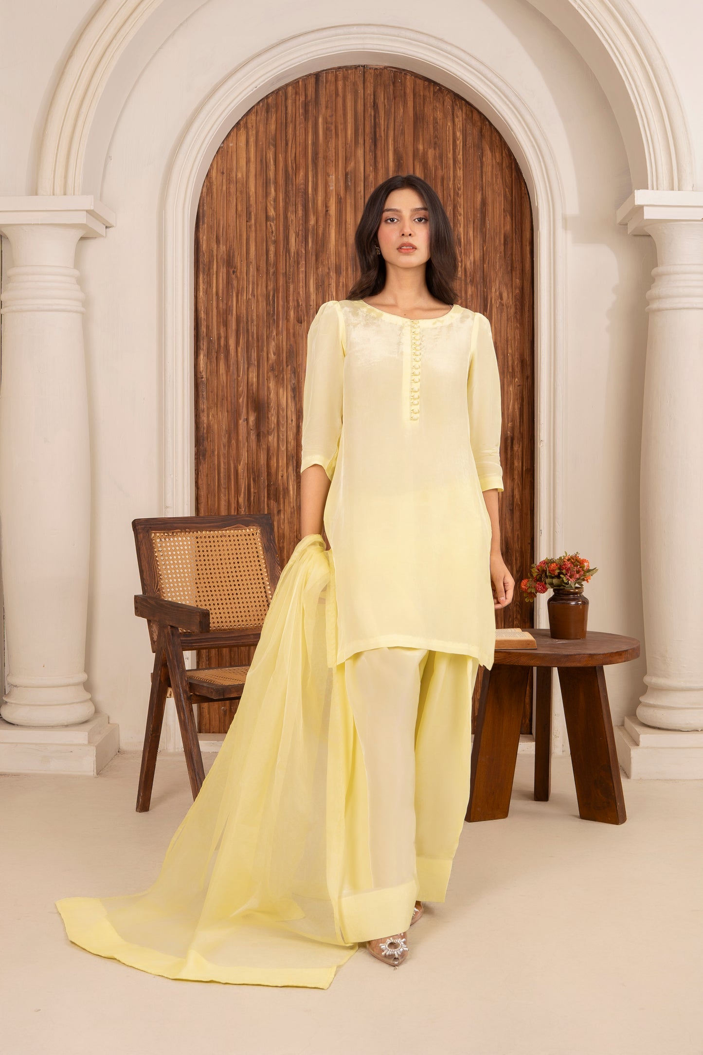 Yellow Silk Farshi Shalwar Set
