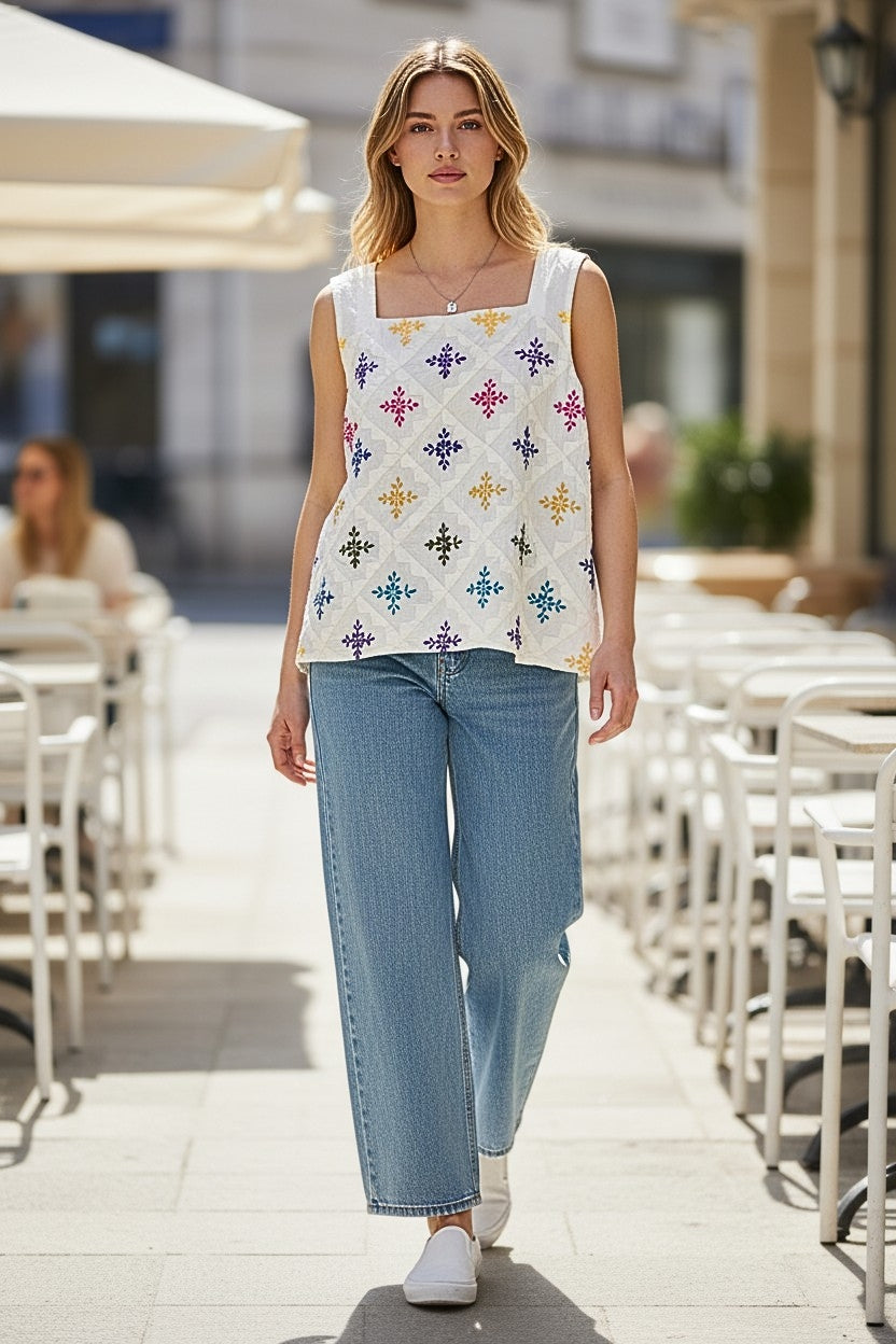 Dopamine White Sleeveless Shirt