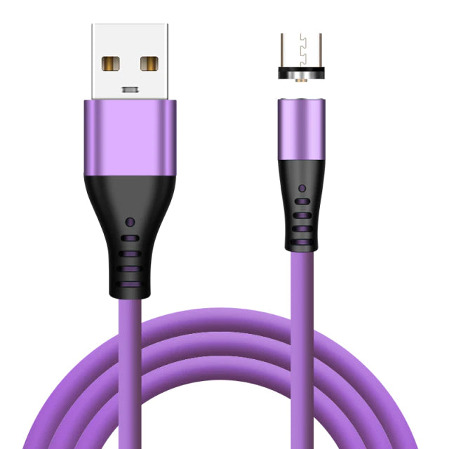 Purple Magnetic Fast Charging Cable - Liquid Silicone 1 Meter- LED Fast Charging Cable