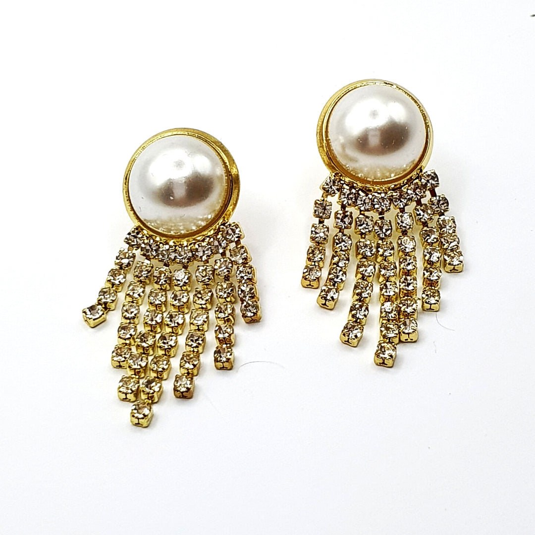 Pearl Rhinestone Chain Earrings