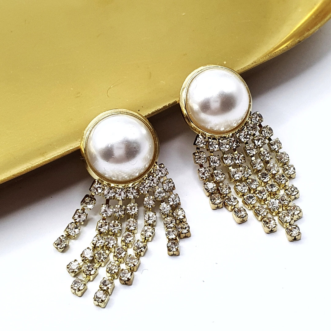 Pearl Rhinestone Chain Earrings