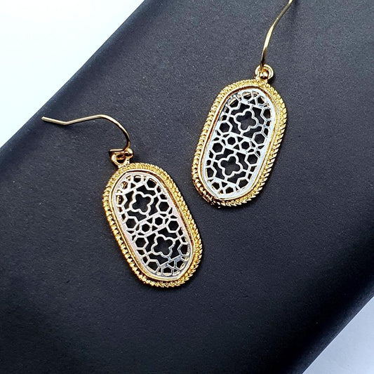 Oval Gold & Silver Filigree Earrings