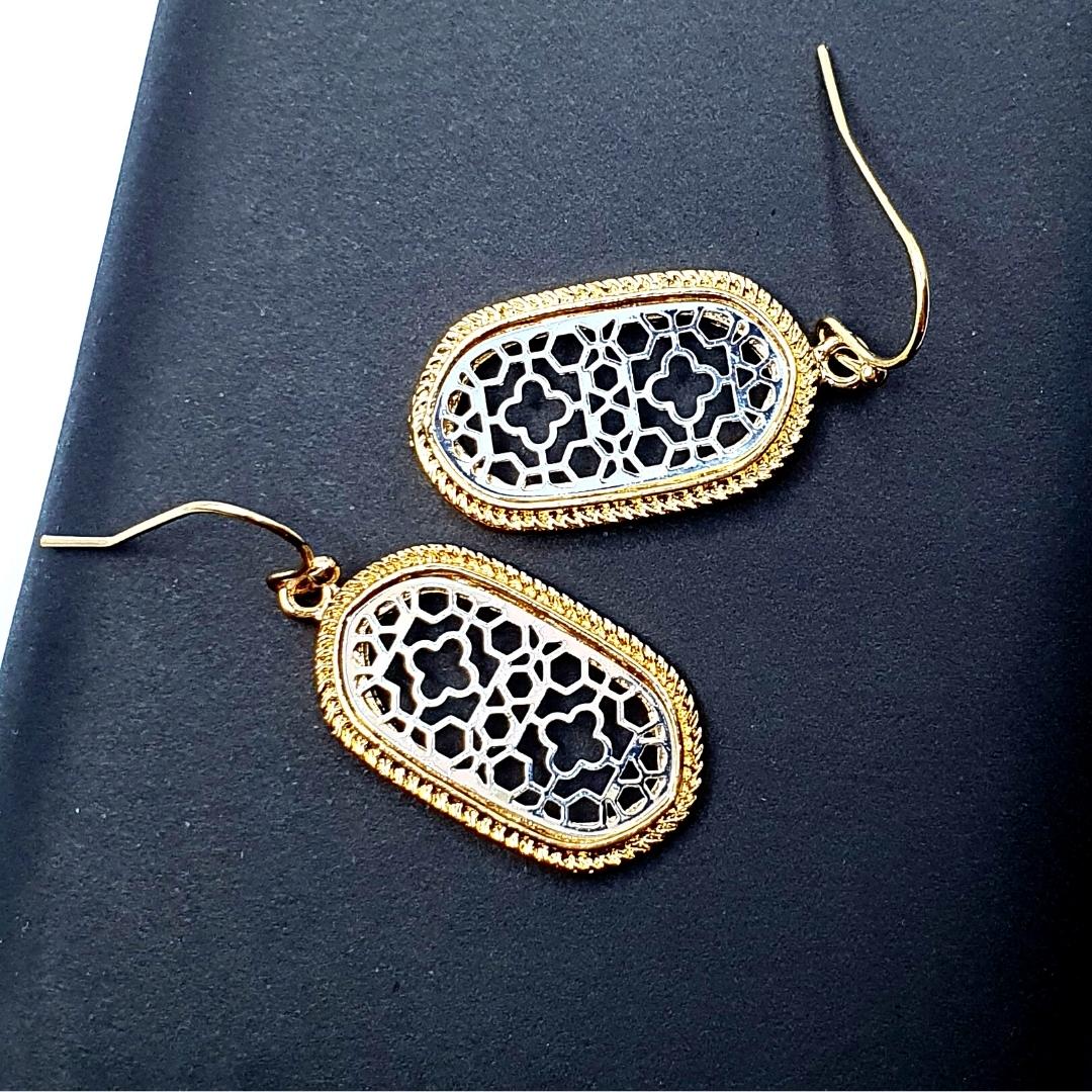 Oval Gold & Silver Filigree Earrings