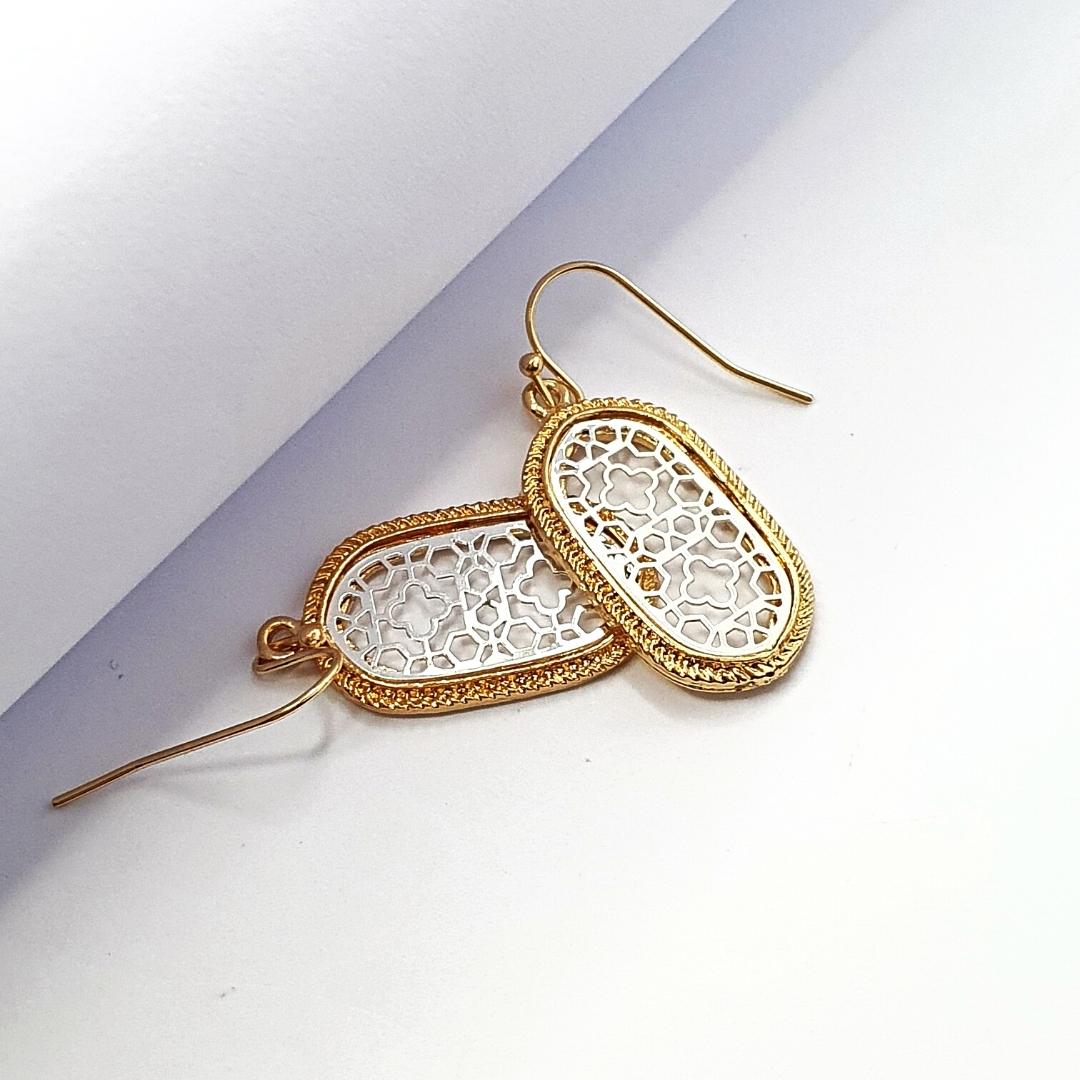 Oval Gold & Silver Filigree Earrings