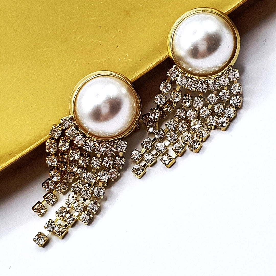 Pearl Rhinestone Chain Earrings