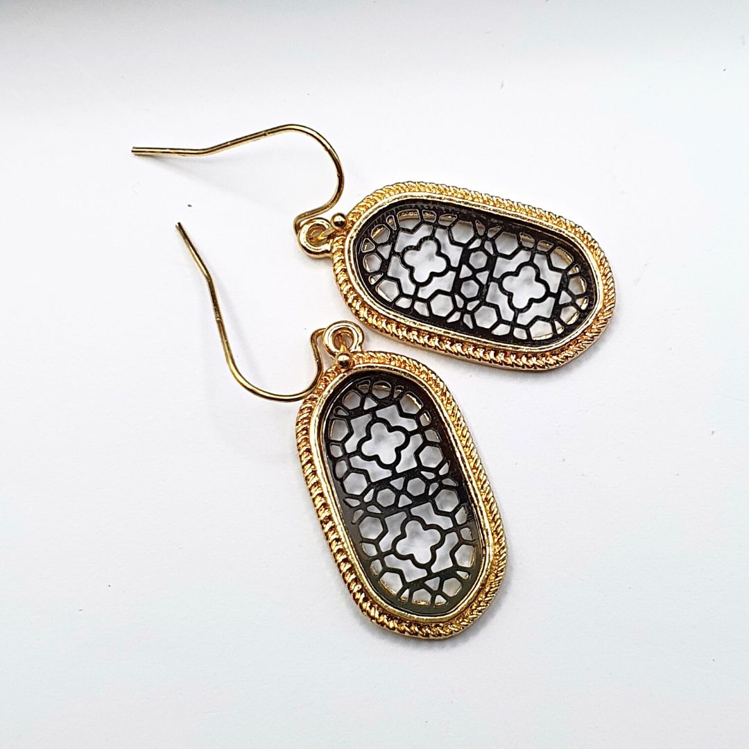 Oval Metallic Black Filigree Earrings