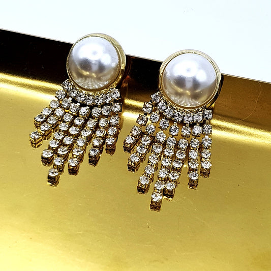 Pearl Rhinestone Chain Earrings