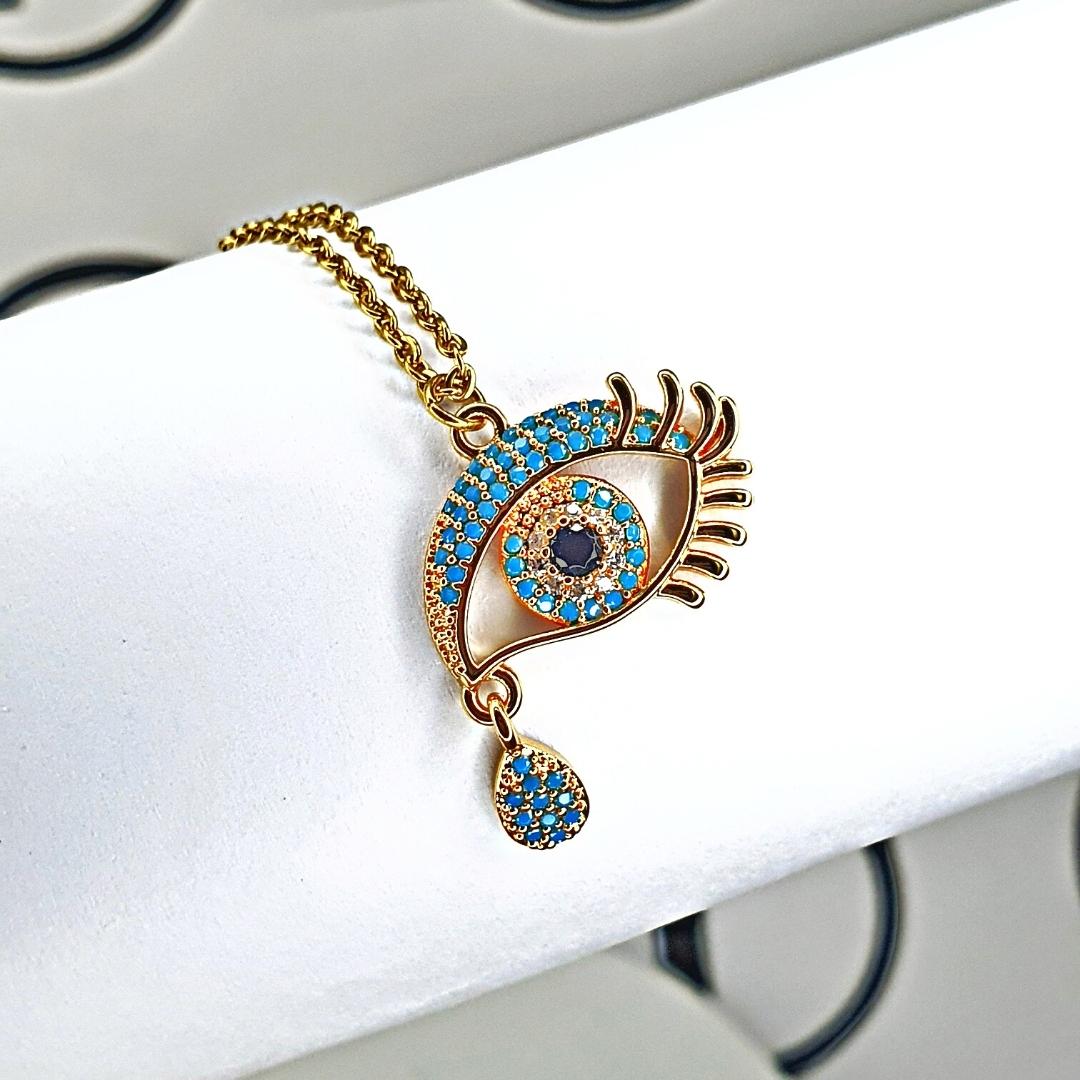 Turkish Eye Drop Necklace-Gold