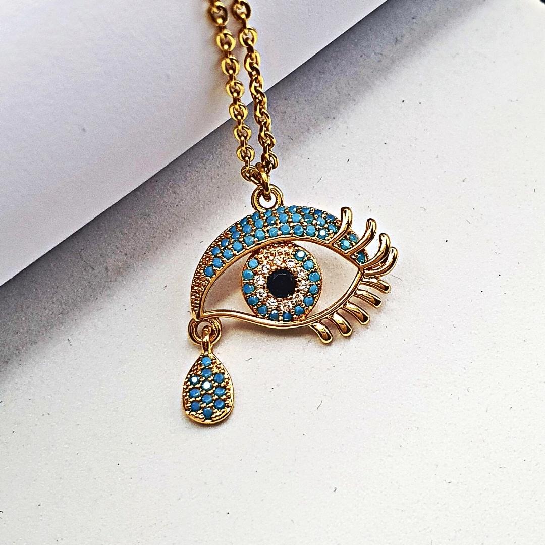 Turkish Eye Drop Necklace-Gold