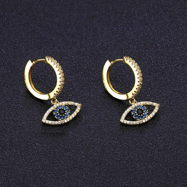 Gold Turkish Eye Dangle Earrings