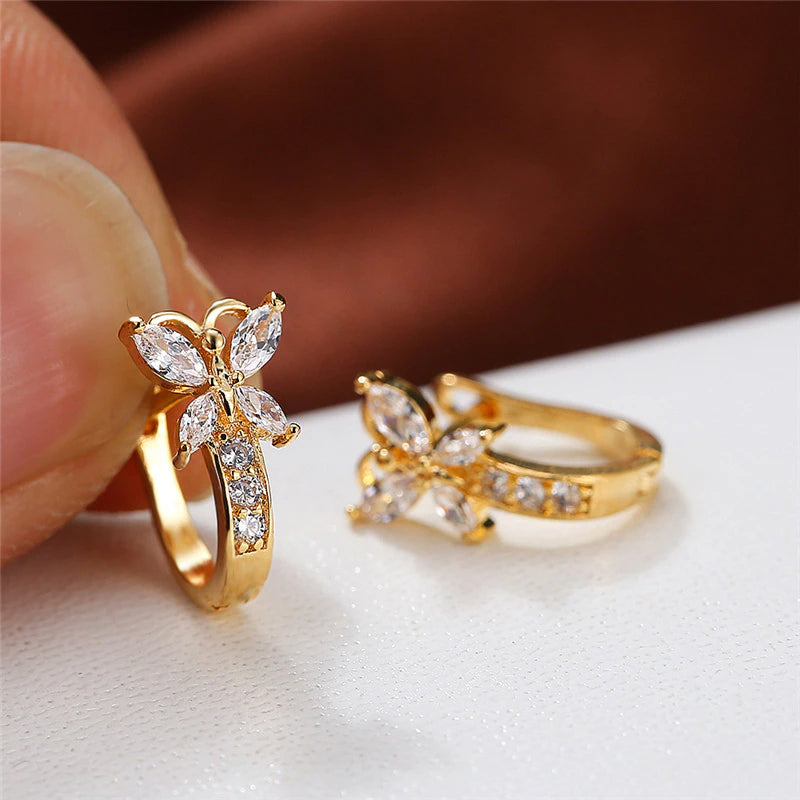 White Zircon Butterfly Hoops