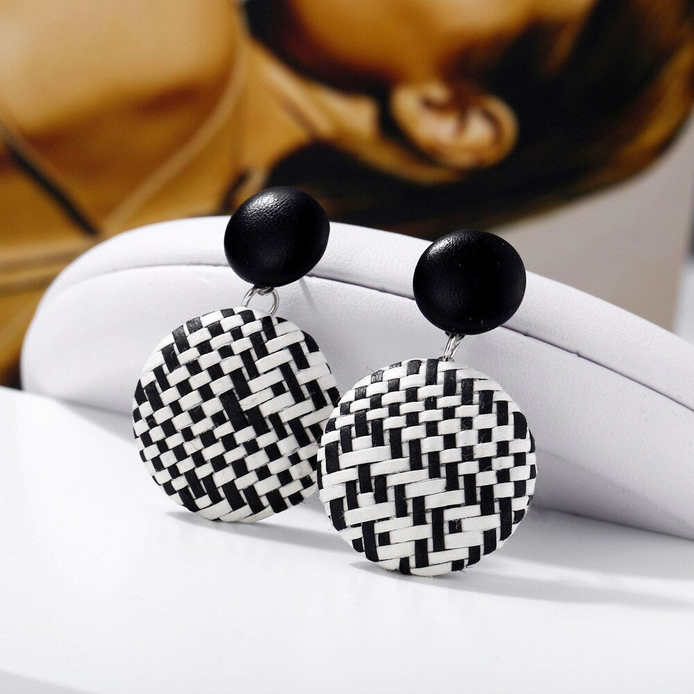 Checkered Rattan Knit Drop Earrings