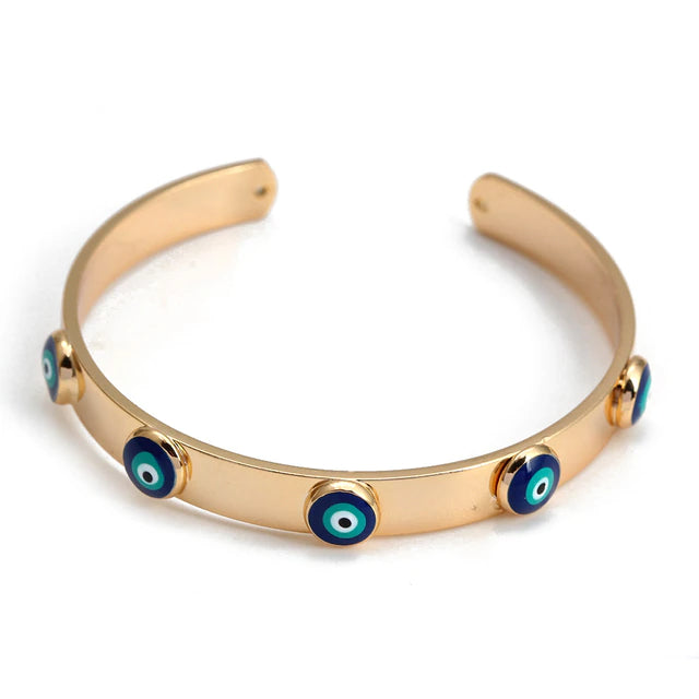 Gold Plated Turkish Eye Open Cuff Bangle