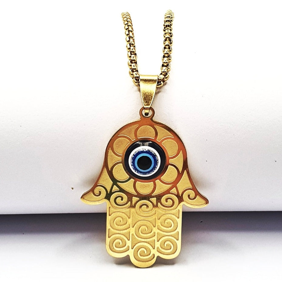 Gold Turkish Eye Hamsa Hand Necklace