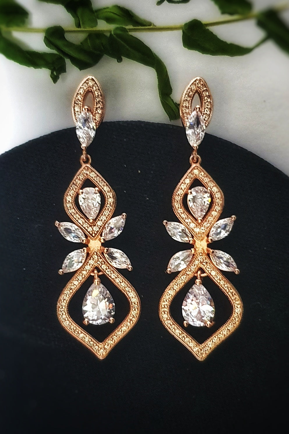 Double drop dangling zircon earrings