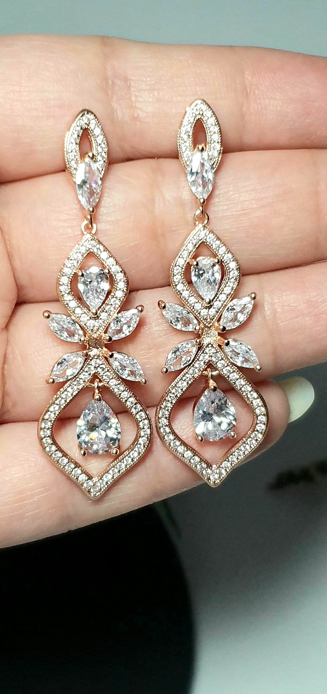 Double drop dangling zircon earrings