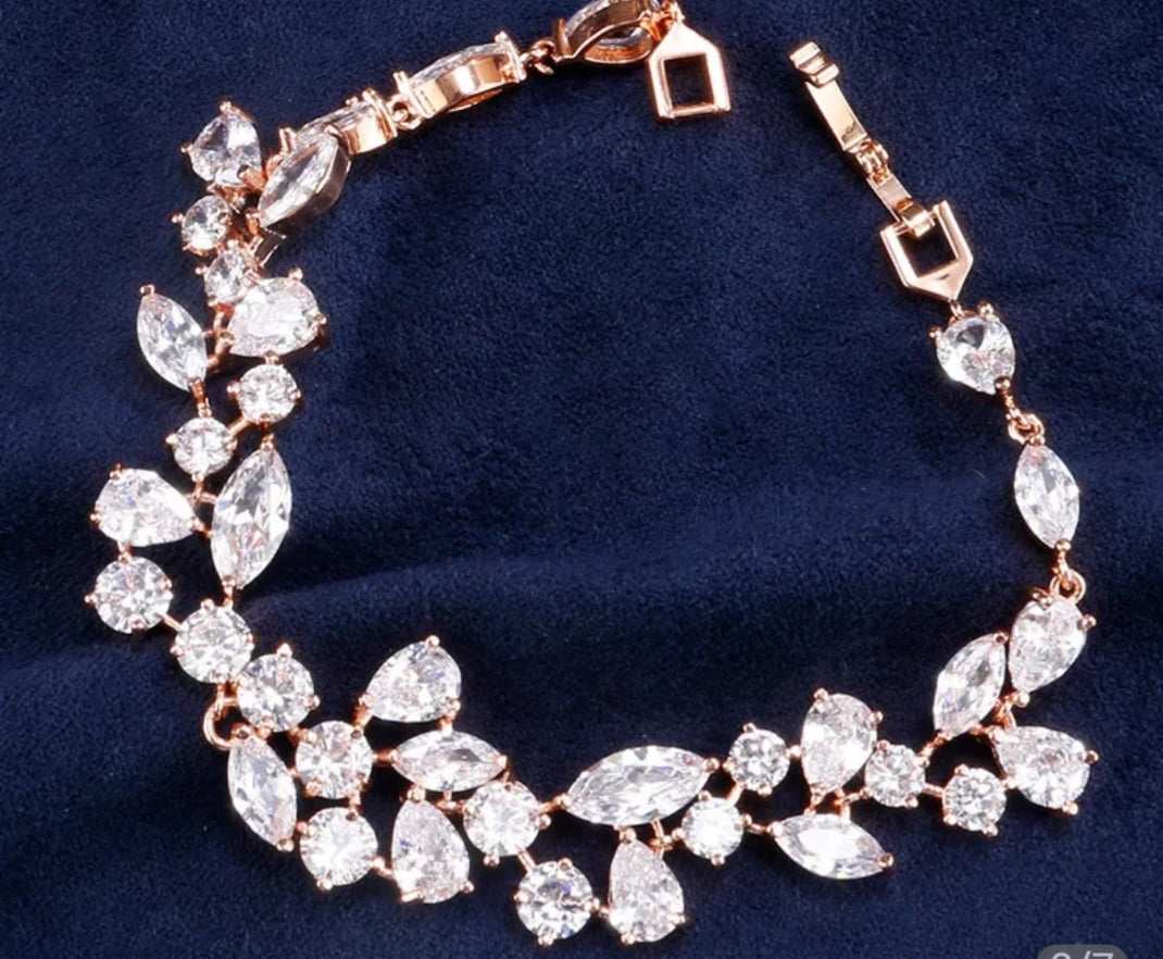 Bridal Zircon Leaf Chain Link Bracelet