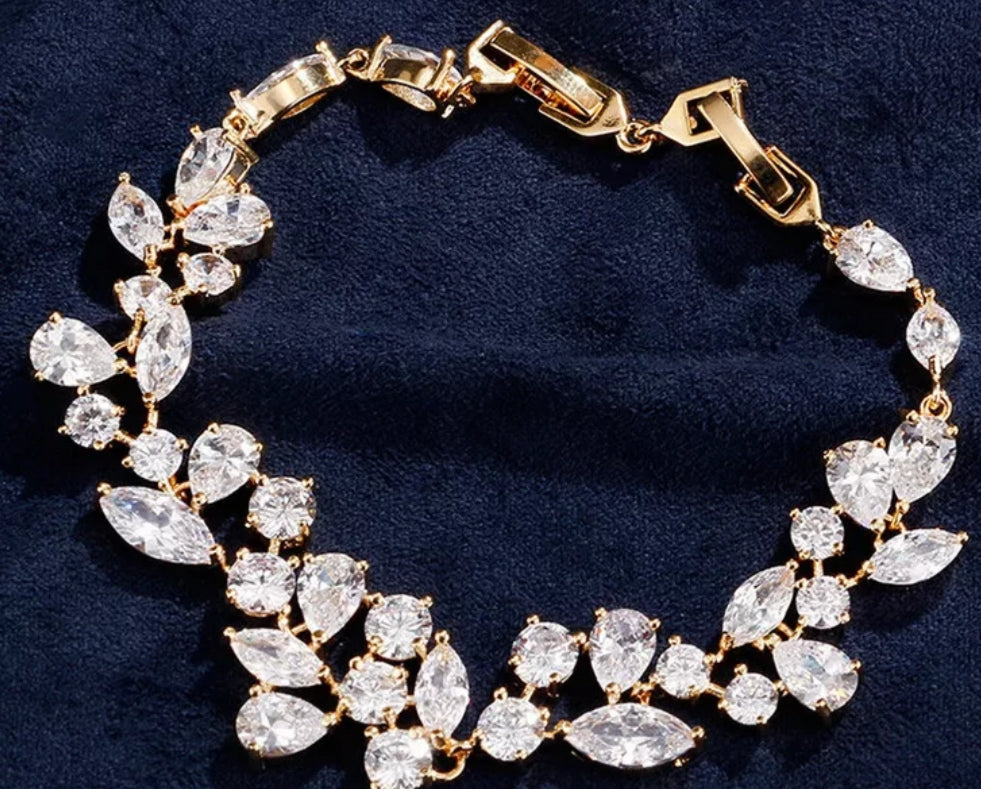 Bridal Zircon Leaf Chain Link Bracelet