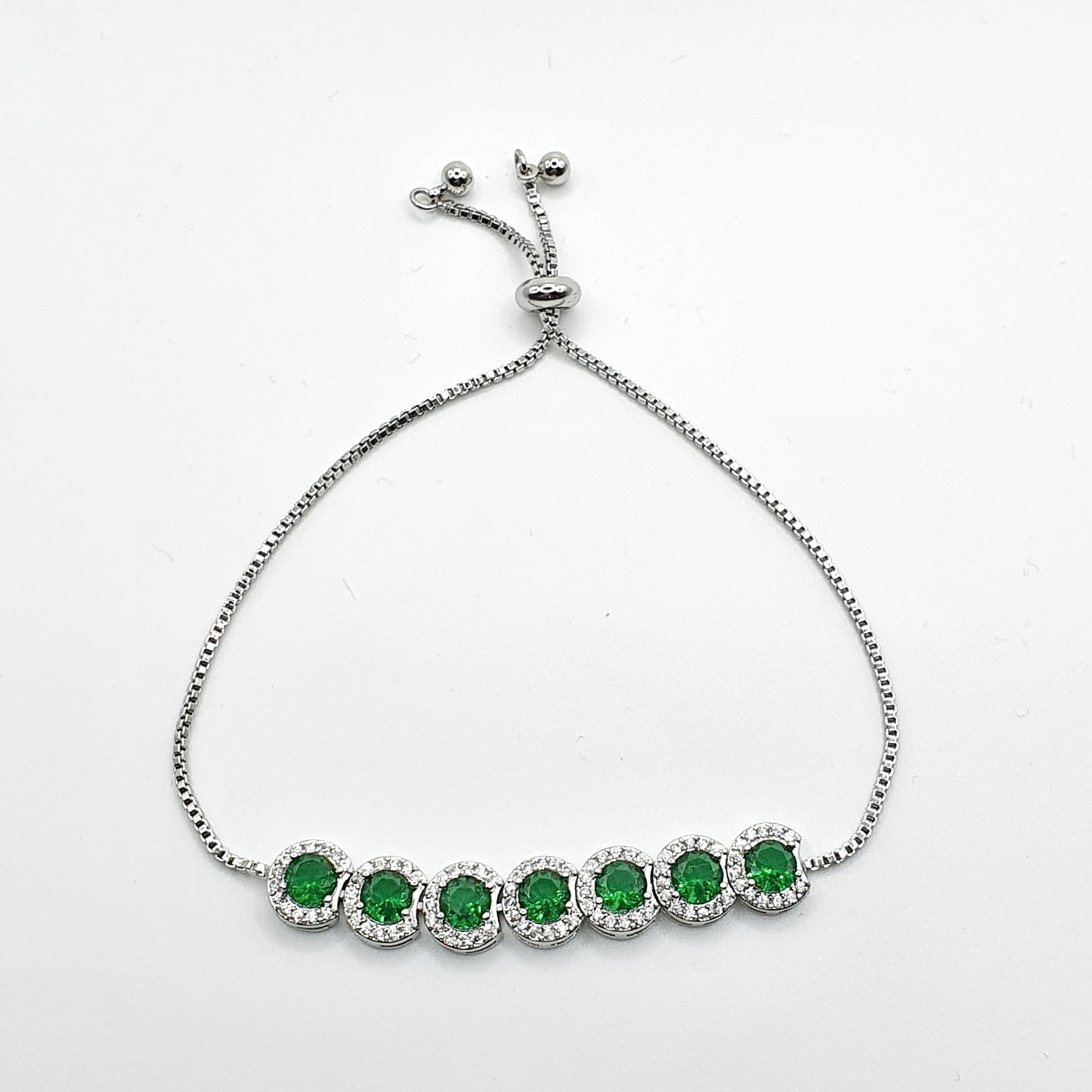 Emerald Green Zirconia Tennis Adjustable Bracelet