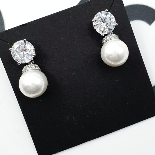 Zircon Drop Pearl Earrings