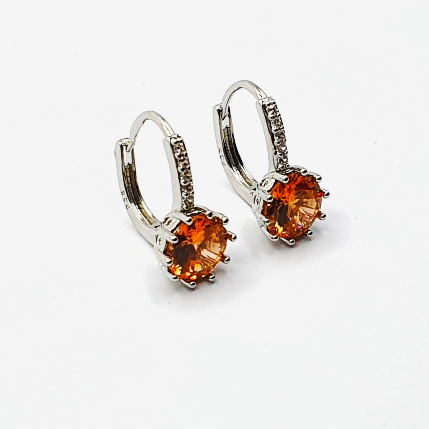 Citrine and White Zircon Hoops