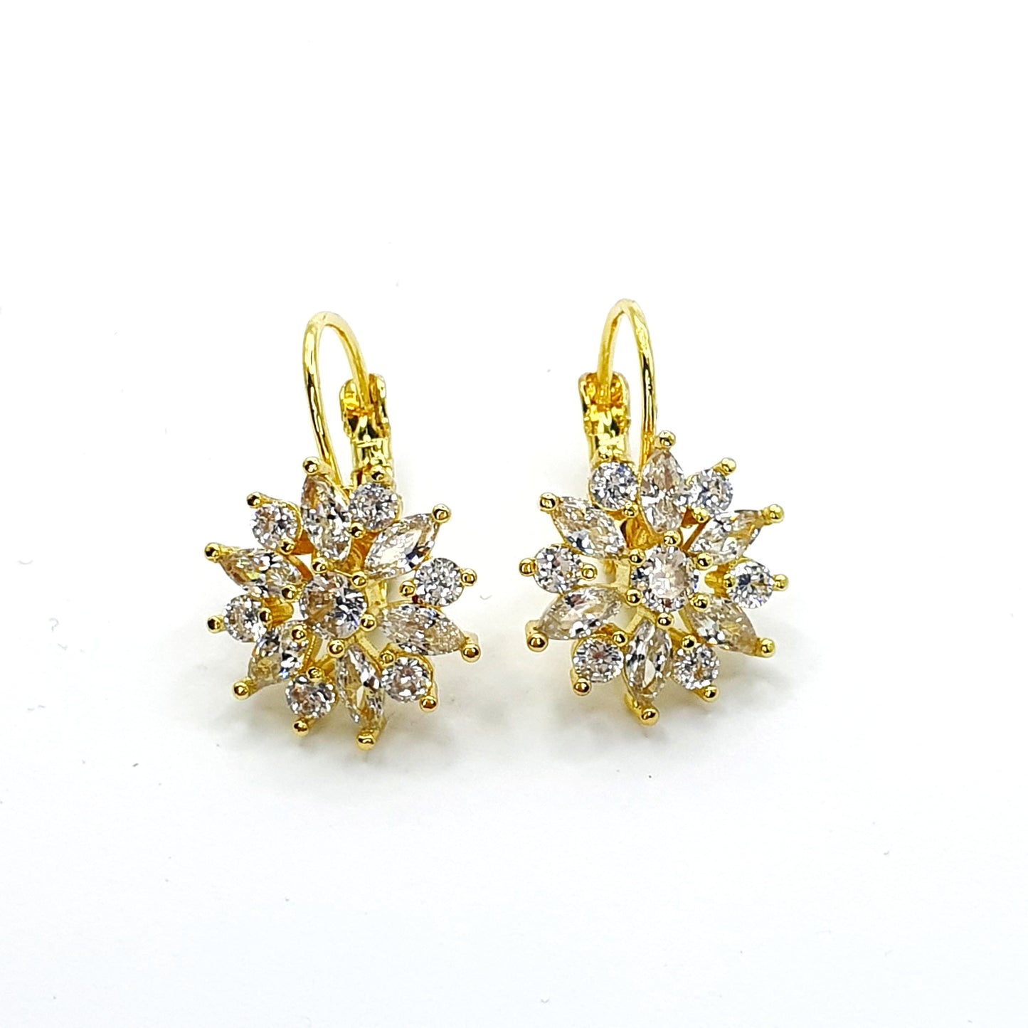 Gold Zircon Cluster Hoop Earrings