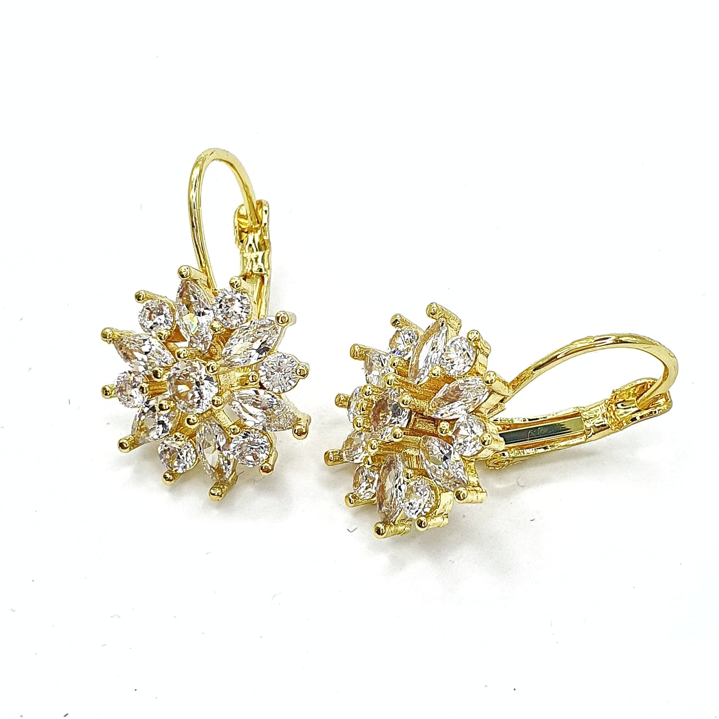 Gold Zircon Cluster Hoop Earrings