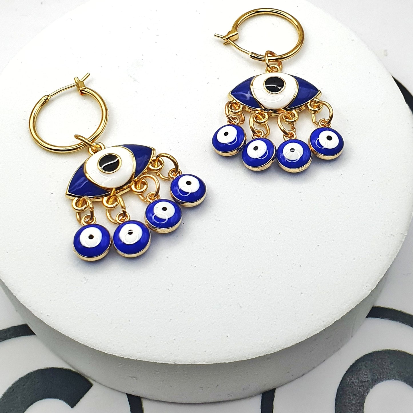 Blue Turkish Eye Charm Dangle Earrings