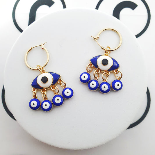 Blue Turkish Eye Charm Dangle Earrings