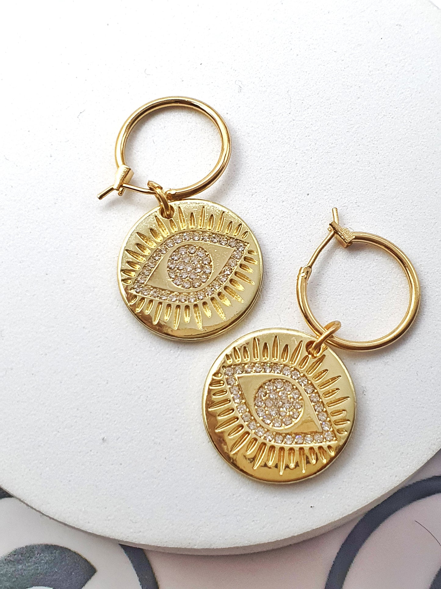 Turkish Eye Gold Sparkle Earrings