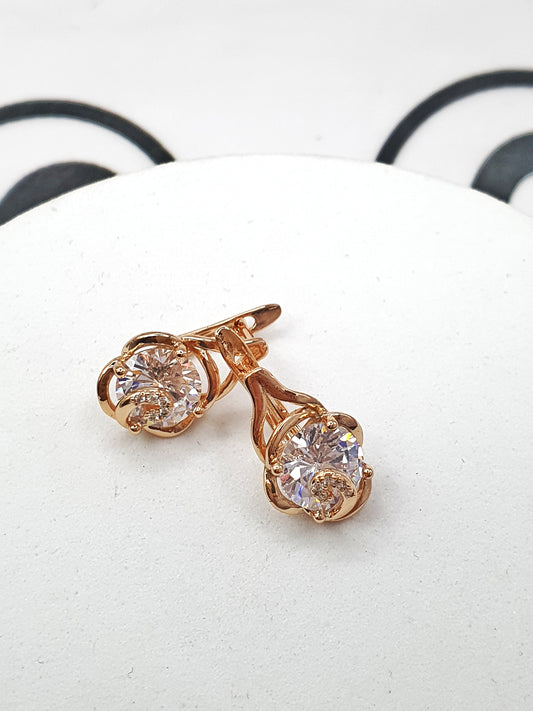 Floral White Zircon Hoop Earrings