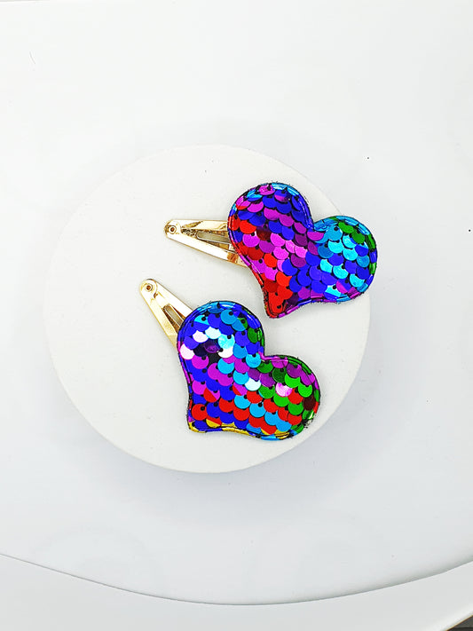 Rainbow Heart Sequin Clip