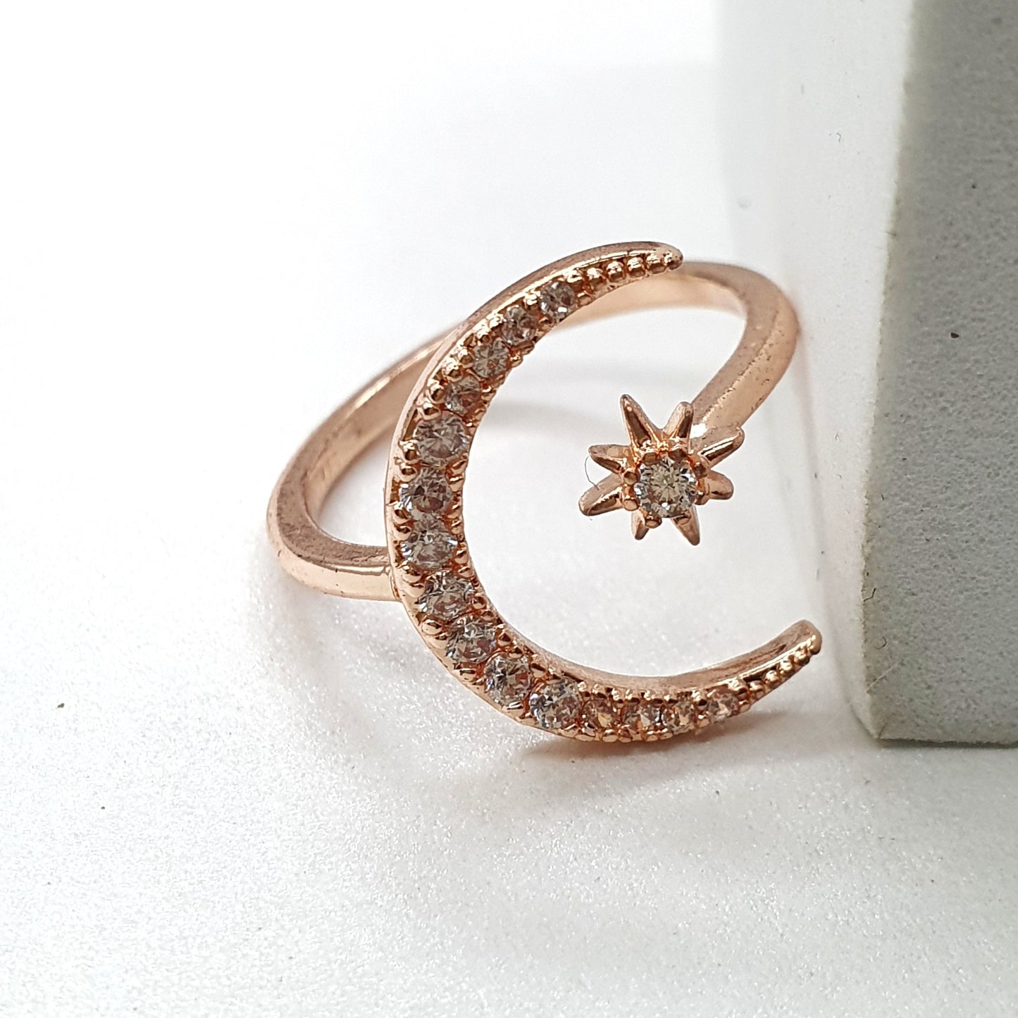 Moon and Star Adjustable Ring