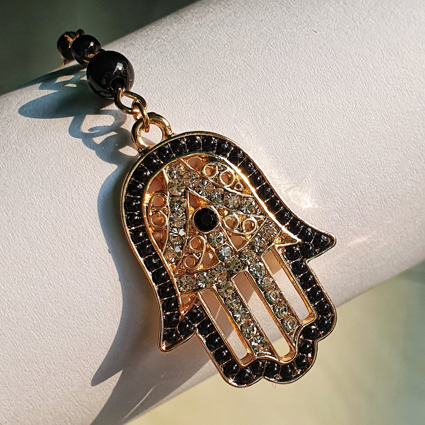 Black Bead Hamsa Necklace