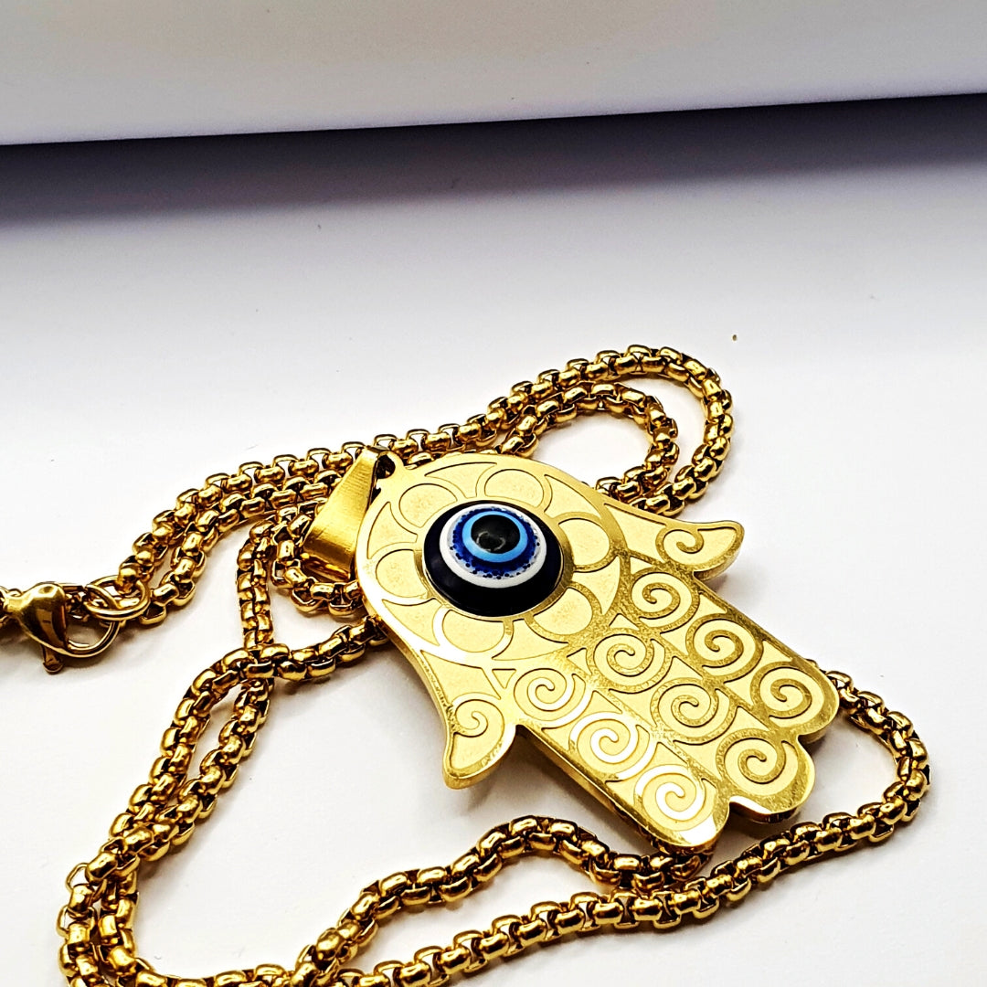 Gold Turkish Eye Hamsa Hand Necklace