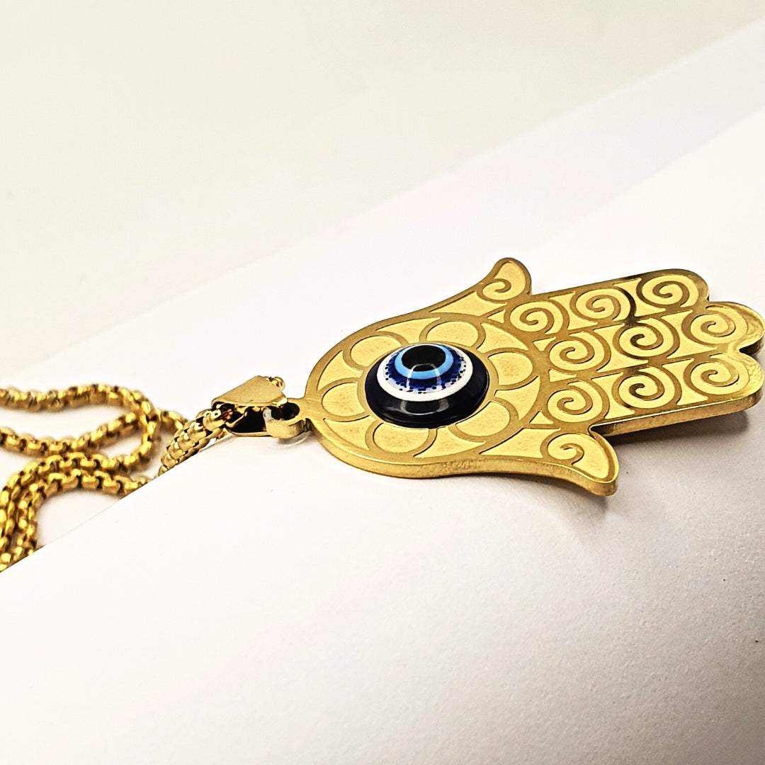 Gold Turkish Eye Hamsa Hand Necklace