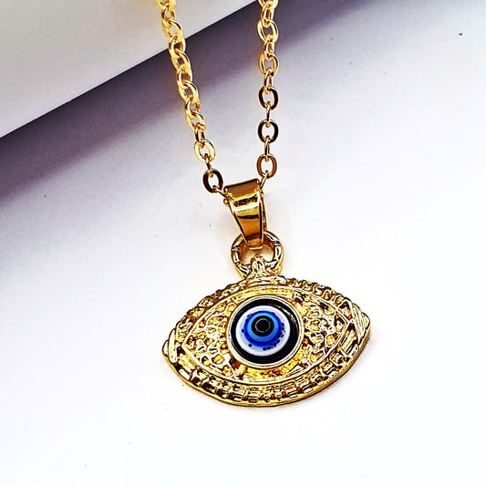 Gold Grunge Turkish Eye Necklace